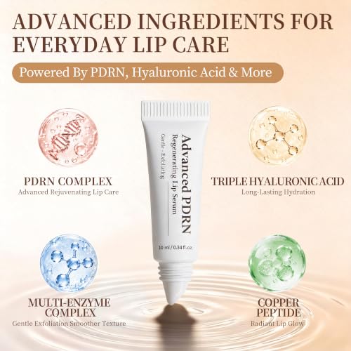 PDRN Lip Serum, Advanced PDRN Rejuvenating Hydrating Lip Balm, Hyaluronic Acid Lip Moisturizer Plumping for Dry Cracked Dark Lips, Gentle Exfoliation Smoothing Lip Treatment Overnight Cream, 0.33 OZ