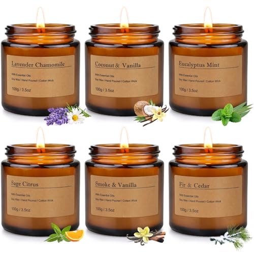 6-Pack Scented Candles for Home, 3.5 Oz Soy Wax Aromatherapy Candle Gift Set, Lavender Chamomile, Eucalyptus Mint & Vanilla, Birthday Gifts for Women, Thank You Graduation Gifts
