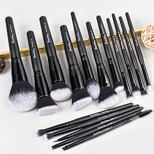 Bueart Design 19Pcs Ultra Soft Black Labeled Dense Hair Makeup Brushes Set
