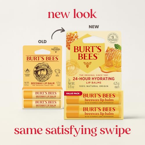 Burt's Bees Lip Balm - Original Beeswax, Lip Moisturizer With Responsibly Sourced Beeswax, Tint-Free, Natural Origin Conditioning Treatment, 2 Tubes, 0.15 oz.