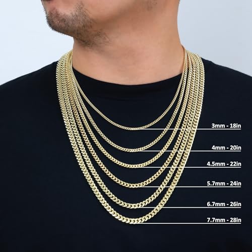 Nuragold 14K Real Yellow Gold Miami Cuban Lightweight Link Chain Necklace 16"-30" (3mm-12.6mm) Italian Jewelry for Men & Women - 4.5mm,22"