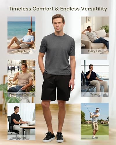 KVSS Men's T-Shirts Pima Supima Cotton & Cashmere Lightweight Breathable Knit T Shirt Short Sleeve Round Neck Luxury T-Shirt