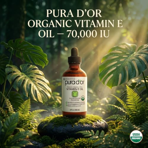 PURA D'OR ORGANIC Vitamin E Oil 70,000 IU Blend for Body Face Care, 4 fl oz