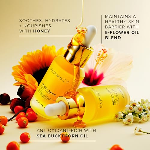 Farmacy Honey Grail Hydrating Face Oil - Nourishing Oil for Skin & Hair - Infused with Sea Buckthorn, Rosehip & Buckwheat Honey to Moisturize & Maintain a Healthy Skin Barrier (30ml)