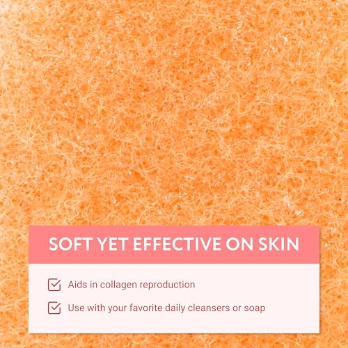 IMPRESA Facial Sponge - Daily Deep Cleansing Face Scrubber - Gentle Exfoliating Pads for Dead Skin Removal - Reusable Face Scrub Pads for Normal to Oily Skin (Natural, Regular)