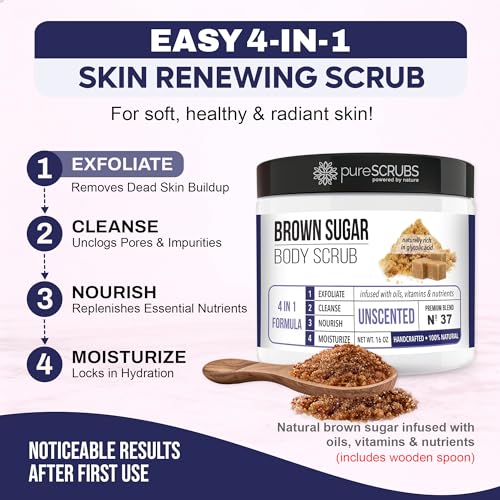 pureSCRUBS Exfoliating Unscented Brown Sugar Scrub Set for Sensitive Skin