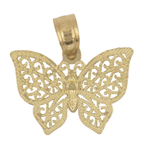 10k Solid Real Gold Two Tone Butterfly Pendant Necklace with Gold Chain, Symbol of Change and Hope Animal Charm Jewelry Gifts (Yellow-Gold, 0)