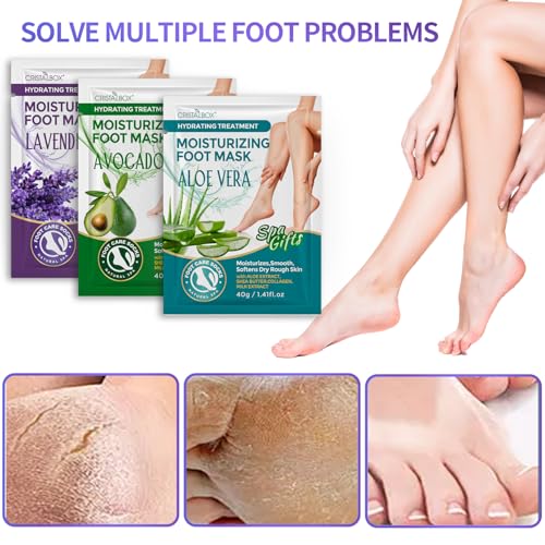 5 Pack Moisturizing Foot Mask, Hydrating Feet Mask for Dry Cracked Feet, Moisturizing Foot Socks Dry Skin Moisturizer for Soft Smooth Feet, Foot Spa Care Kit, Ideal Holiday Gift for Women and Men