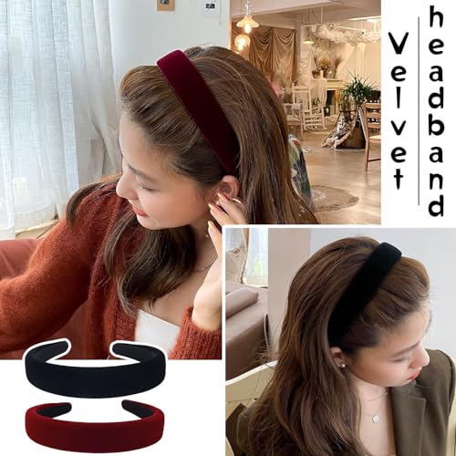 Lestp 5Pcs Velvet Wide Headbands for Women Winter Black Red Headband Cute Christmas Accessories Gift Soft Padded Headband Fashion Headband Non Slip Vintage Head Band Plastic Headbands 90s Hair Band