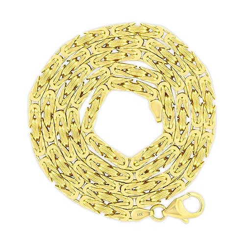 Nuragold 14k Real Yellow Gold Byzantine 3.5mm Solid Chain Mens Necklace - 24"
