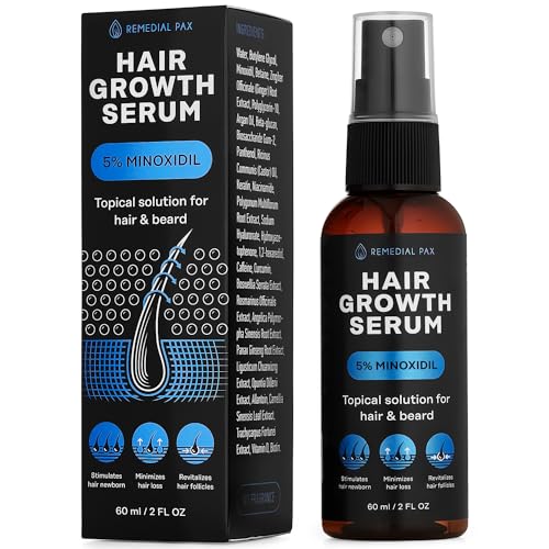 Hair Growth Serum, 5% Minoxidil & Biotin for Men and Women, Stop Hair Loss and Thinning, Natural Organic Growing Spray for Hair Regrowth, All Hair Types, 2 Fl Oz