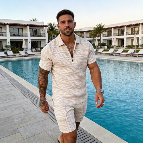 BIRW XL Black Mixed Gold Lion Mens Short Sets 2 Piece Outfits Fashion Summer Tracksuits Casual Set Polo Shirt Short Sleeve and Shorts Set