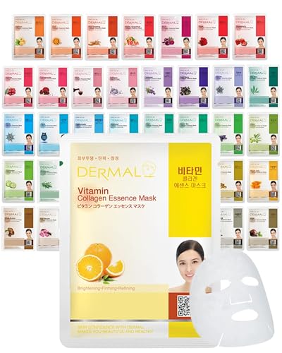 DERMAL 39 Korean Essence Sheet Mask Variety Pack, 39 Formulas, No Repeats