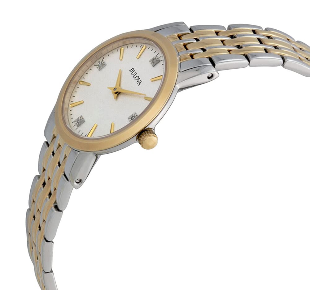 Bulova Ladies' Classic Diamond Dial Two-Tone Stainless Steel 3-Hand Quartz Watch, Silver-White Dial Style: 98P115