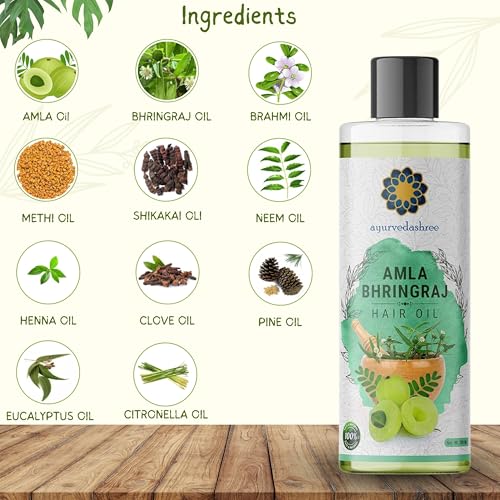 AYURVEDASHREE Hair Oil, 200 ml with Amla , Bhringraj , Brahmi , Methi , Shikakai , Neem , Henna , Pine , Clove , Eucalyptus & Citronella Oil