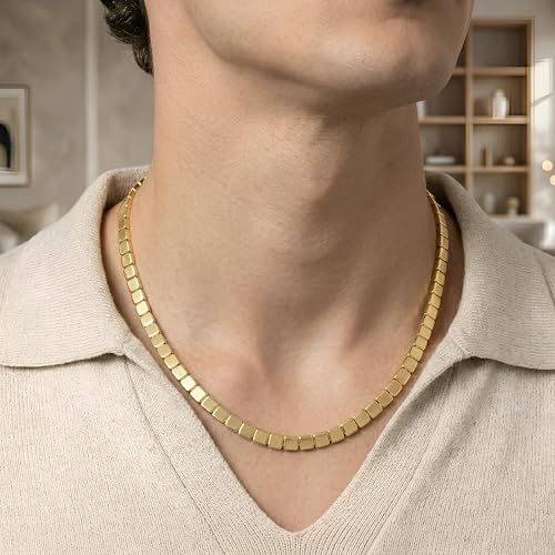 Floreo 14k Yellow Gold 6mm Brick Cube Link Chain Necklace, Extendable 16 to 18 Inch