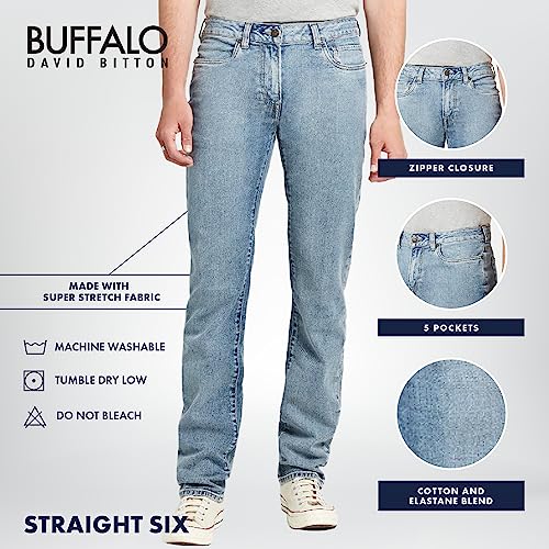 Buffalo David Bitton Men's Straight Six Jeans, Grey Sanded, 34W x 32L