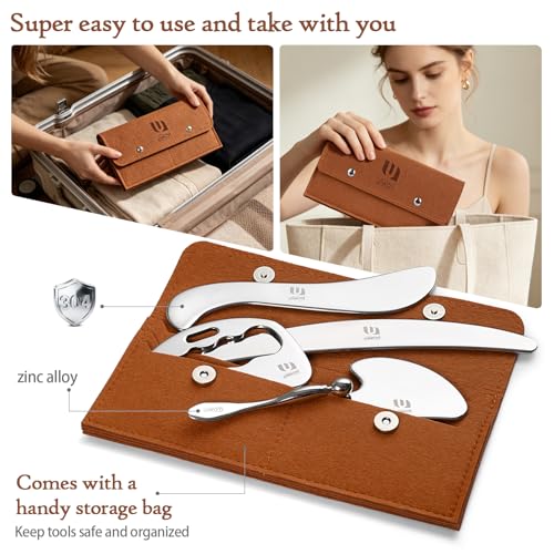 UIWOYI 5 in 1 304 Stainless Steel Gua Sha Tools Set, Premium Facial & Full Body Scraping Massage Kit