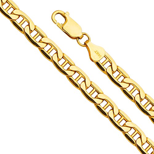 14k REAL Yellow Gold 6mm Men's Hollow Bevelled Mariner Bevel Chain Bracelet with Lobster Claw Clasp - 8"