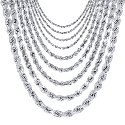 Nuragold 10K Real White Gold Rope Chain Diamond Cut Necklace (1.5mm-7mm) - 26",5mm