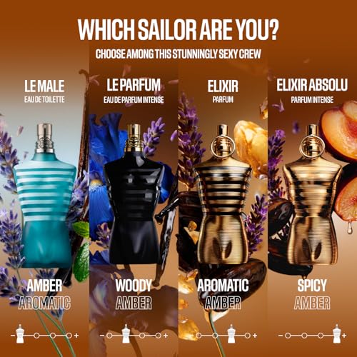 Jean Paul Gaultier Le Male Elixir Absolu Parfum Intense - Long Lasting Woody Spicy Cologne for Men with Plum, Lavender & Tonka Bean - Luxury Cologne Spray, 6.8 oz