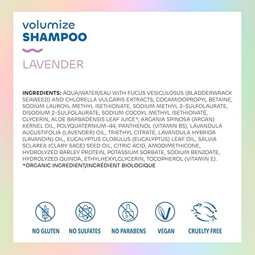 Seaweed Bath Co. Volumize Shampoo, Lavender Scent, 12 Ounce, Sustainably Harvested Seaweed, Green Algae, Barley Protein, For Normal to Fine Hair
