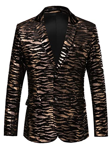 THWEI Mens Blazer Leopard Print Tuxedo Luxury Notched Lapel Slim Fit Stylish Sport Coats Jacket