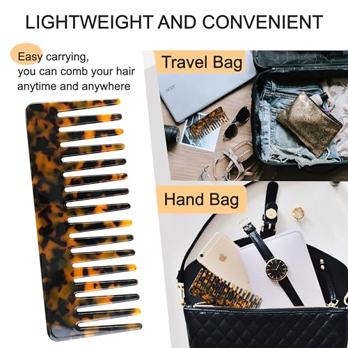 TaShow Hair Detangling Comb, 2 Pack Large Cellulose Acetate Wide Tooth Comb for Wet and Dry, Women's Thick Curly Wavy Hair (Tortoise Shell, Ivory)