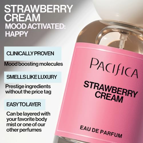 Pacifica Strawberry Cream Perfume for Women – Fruity Floral Eau de Parfum Spray with Strawberry, Vanilla, Jasmine & Sandalwood Notes, Long Lasting, Clean Beauty, 1 fl oz