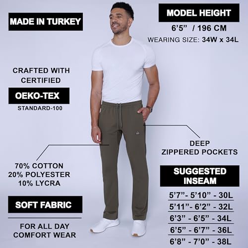 SCR SPORTSWEAR Mens Tall Sweatpants - Luxury Men's Athletic, Training, Yoga, Work Out or Casual Travel Pants with Zipper Pockets - 32Wx33L Sweatpants for Tall Men (Khaki Green) 916Z
