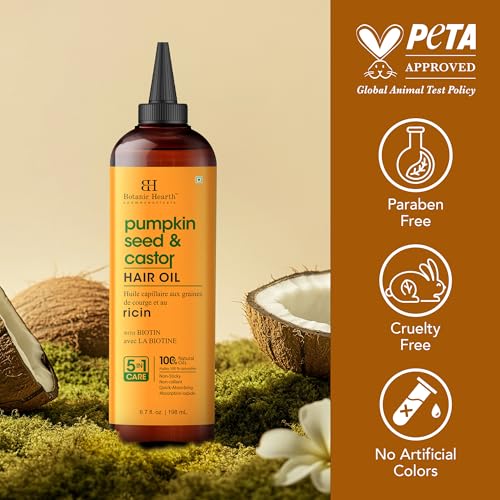 Botanic Hearth Castor Oil for Hair Growth with Pumpkin Seed Oil, Hair Growth Oils for Thinning Hair, Dry Damaged Hair & Scalp Treatment, Strengthens & Nourishes Hair, 6.7 fl oz