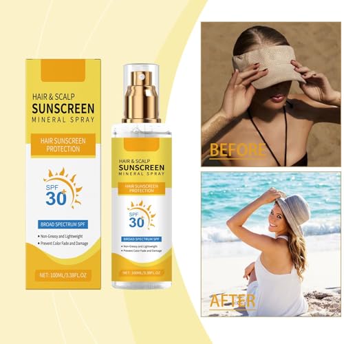Hair & Scalp Sunscreen Spray SPF 30 | Color-Safe UV Blocker for Dyed/Highlighted Hair | Weightless Non-Greasy Protection | Beach & Pool Essentials | Coconut Enriched Scalp Shield (1)