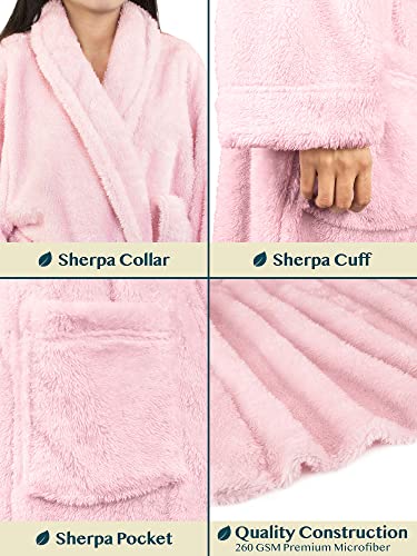 PAVILIA Premium Womens Plush Soft Robe Fluffy, Warm, Fleece Sherpa Shaggy Bathrobe (L/XL, Light Pink)
