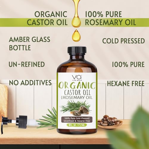Organic Castor Oil with Rosemary Oil 8oz Glass Bottle For Hair Growth