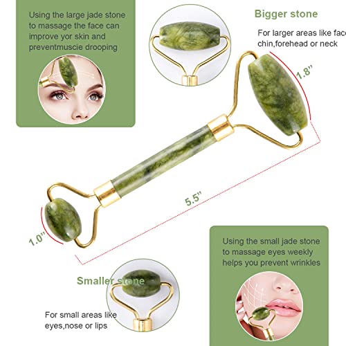 Jade Roller & Gua Sha Set 5 in 1 Facial Massager Tools - Jade Gua Sha Facial Massager Set with Roller for Face Sculpting & Skin Care