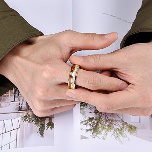 King Will Mens Tungsten Wedding Band Meteorite Wood Inlay Rings 8mm Size 10