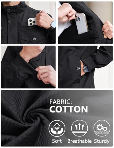 EKLENTSON Jacket Winter For Men Military Jacket Bomber Jacket Lightweight Windproof Windbreaker Black L