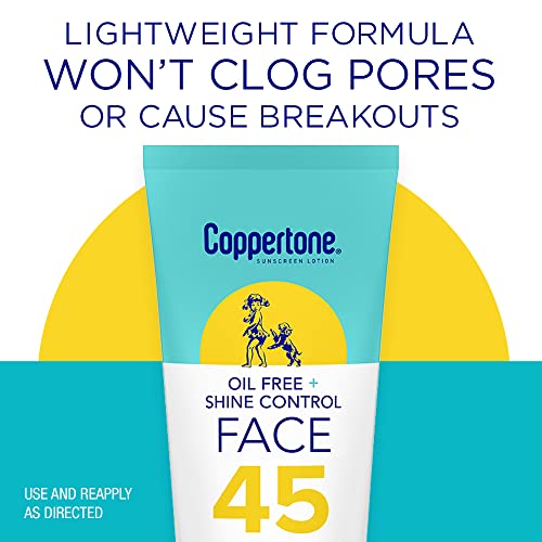 Coppertone Oil Free & Shine Control SPF 45 Face Sunscreen Lotion, Oil Free Face Sunscreen, 2.5 fl. oz.