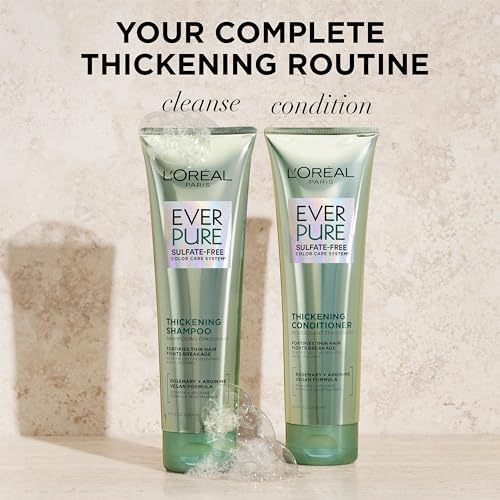 L'Oreal Paris Thickening Sulfate Free Conditioner, Thickens + Strengthens Thin, Fragile Hair, Hair Care with Rosemary Leaf, EverPure, 8.5 Fl Oz (Packaging May Vary)