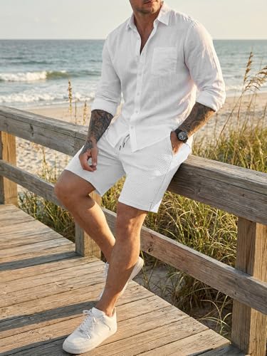 JMIERR Mens Casual Shorts Fashion Drawstring Summer Beach Stretch Waist Sweat Shorts with Pockets for Men 7 Inch Inseam Relaxed Fit, M, White