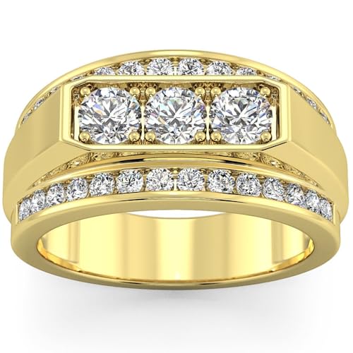 P3 POMPEII3 Pompeii Men's 2 CT. T.W. Lab Grown Diamond Border Three Stone Ring in 14K Gold - Size 10.5 (FG,VS2-SI1)