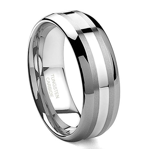 Kobelle 8MM Tungsten Carbide 14K White Gold Inlay Wedding Band Ring Sz 8.0