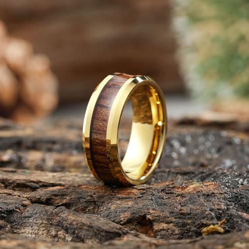 Mens 8mm Tungsten Wedding Band Natural Wood Inlaid Engagement Rings Size 9