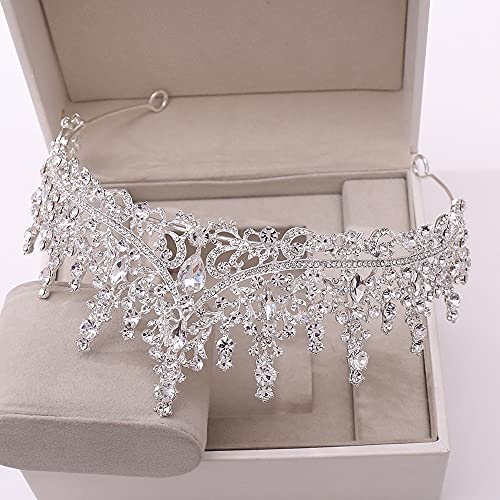 TOBATOBA Silver Wedding Crystal Tiaras and Crowns for Women, Bride Royal Queen Headband Princess Quinceanera Headpieces for Birthday Prom Pageant Party