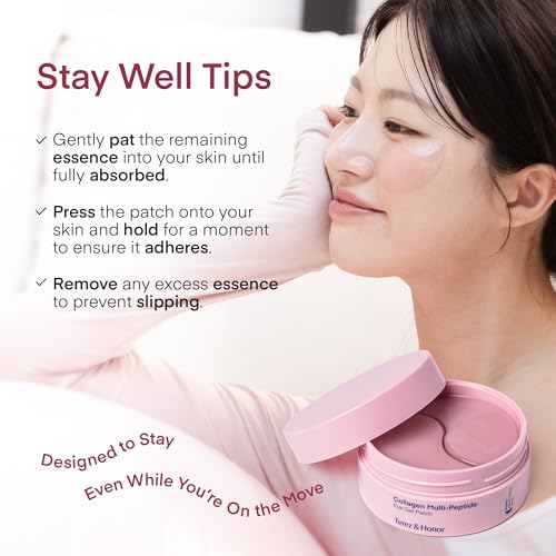 TEREZ & HONOR Peptide Collagen Under Eye Patches - 60 Korean Firming, Glowing & Hydrating Hydrogel Mask for Puffy Eyes, Dark Circles, Wrinkles, Fine Lines, Undereye Bags - Anti-Aging Eye Gel Pads