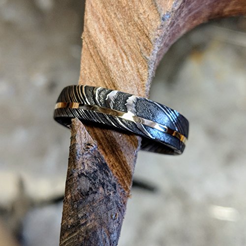 The Jewelry Source Damascus Steel Wedding Bands USA Made 14k Gold Rings Damascus Rings