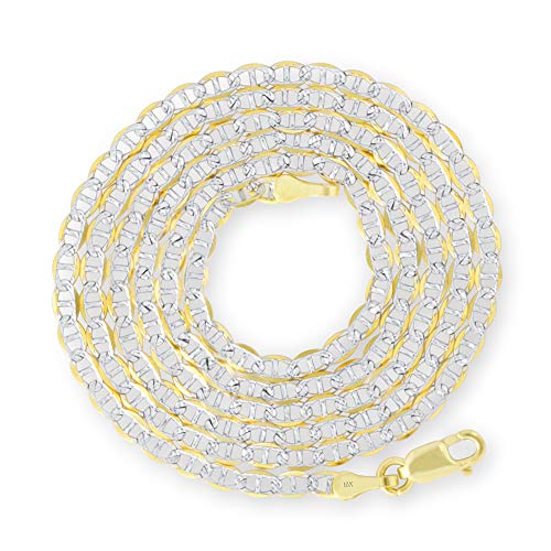 Nuragold 10k Real Yellow Gold Mariner 2.5mm Chain Anchor Link Pave Necklace - 26"