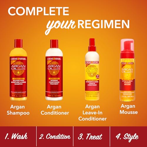 Creme of Nature Strength & Shine Leave-In Conditioner, Dual-Action Moisture & Protection, Infused with 100% Organic Argan Oil from Morocco, 8.45 fl oz