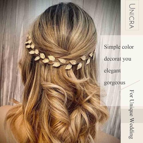 Unicra Gold Leaf Hair Vine Greek Goddess Hair Accessories Wedding Headpiece for Bride and Women (15.7 Inches) (Gold)
