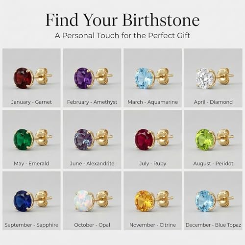 10K Yellow Gold Round Aquamarine Stud Earrings for Women with Push Backs | 6mm Blue March Birthstone Earrings | Solid Real 10 Karat Gold Gemstone Earrings for Women by MAX + STONE